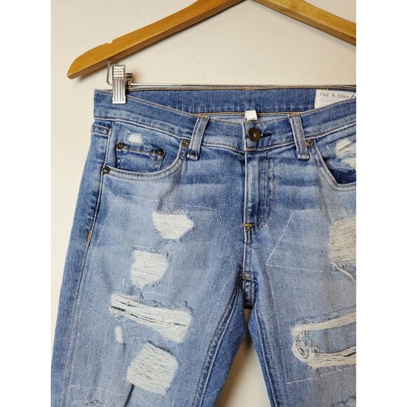 Rag & Bone 25 Destroyed Jeans DRE Brigade Medium Wash Low Rise Distressed - Picture 3 of 15